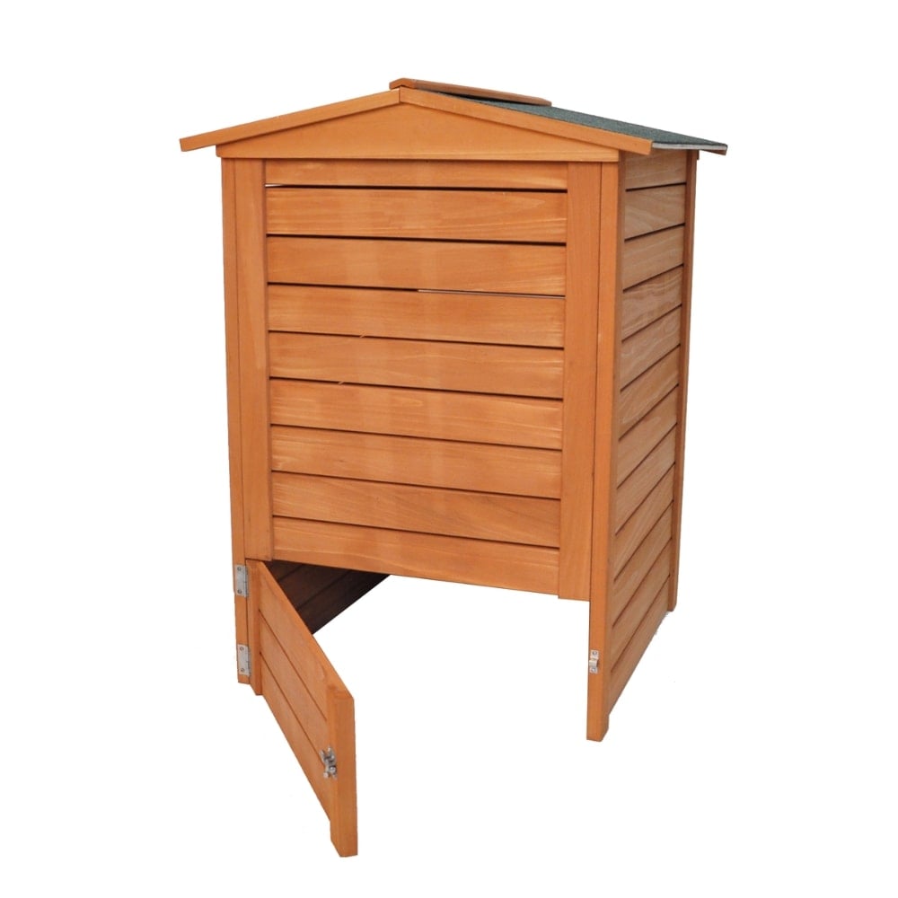 Wooden Compost bin with compartment at the bottom open