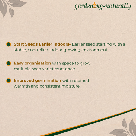 Gardening tips on a beige background with 'gardening-naturally' branding.