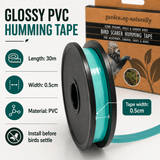 Glossy PVC humming tape with packaging and product details on a white background