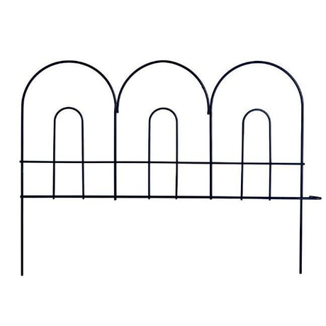 A black, arched garden border edging black metal