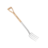 Garden fork with wooden handle on a black background