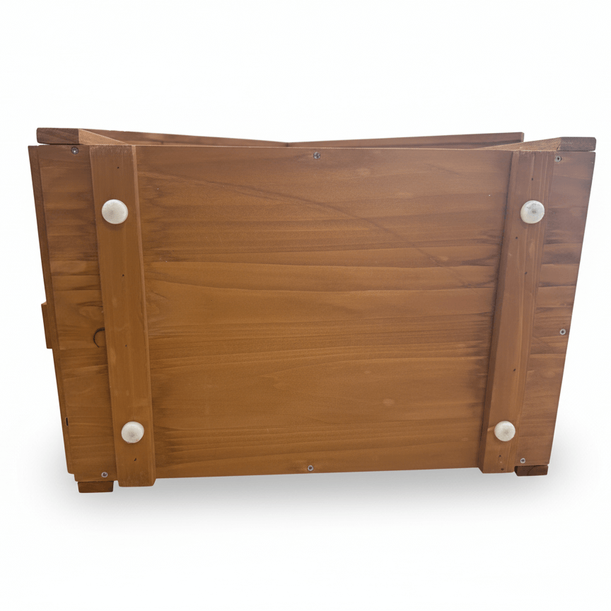 Wooden planter box with a white background