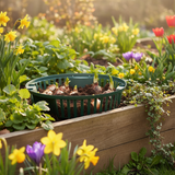onions in a bulb basket in raised bed