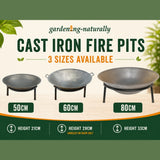 Cast iron fire pits available in 50cm, 60cm and 80cm sizes with stable supporting stands
