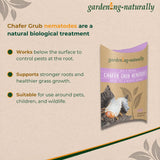 Gardening Naturally Chafer Grub Nematodes packaging with product description on a beige background