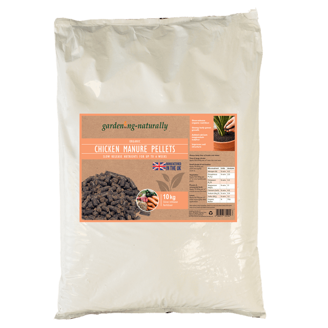 large bag of chicken manure pellets