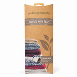 Clothes moth trap packaging with text and images of clothes on a white background