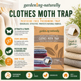 Gardening-Naturally clothes moth trap packaging with text and images of moths and fabrics.