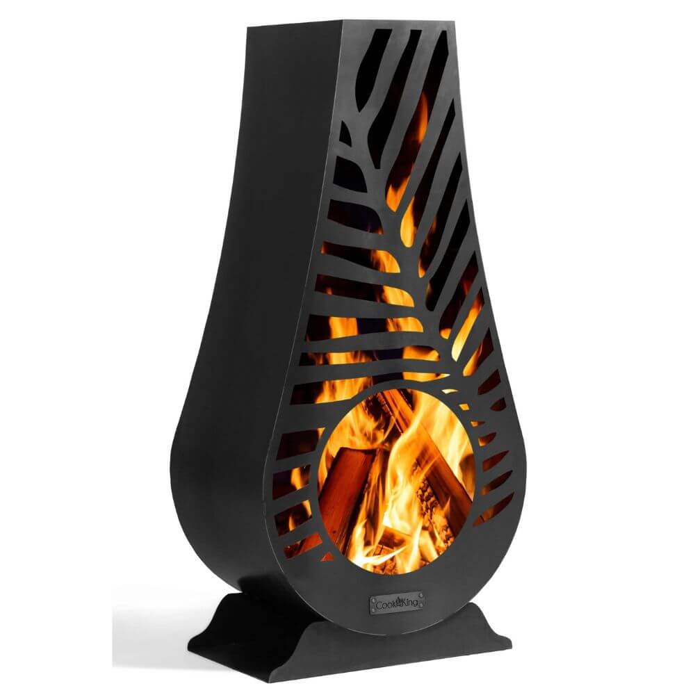 garden chimnea with fire and logs
