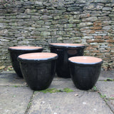 set of cortana black glaze patio planters