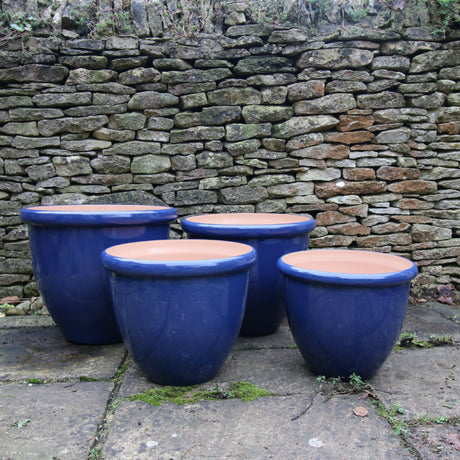 set of cortana glaze blue planter