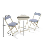 2 chairs and a table on white background with dimensions