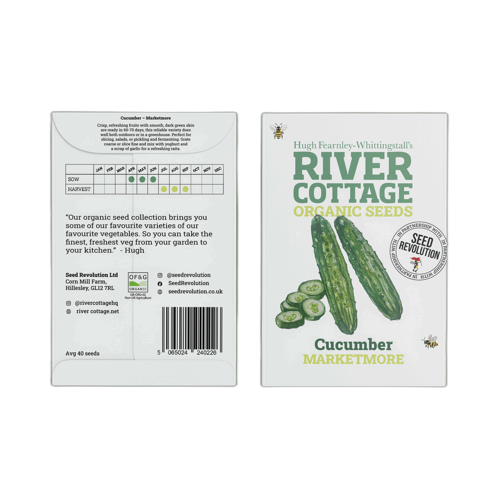 River Cottage Organic Seeds packaging for Cucumber Marketmore on a white background