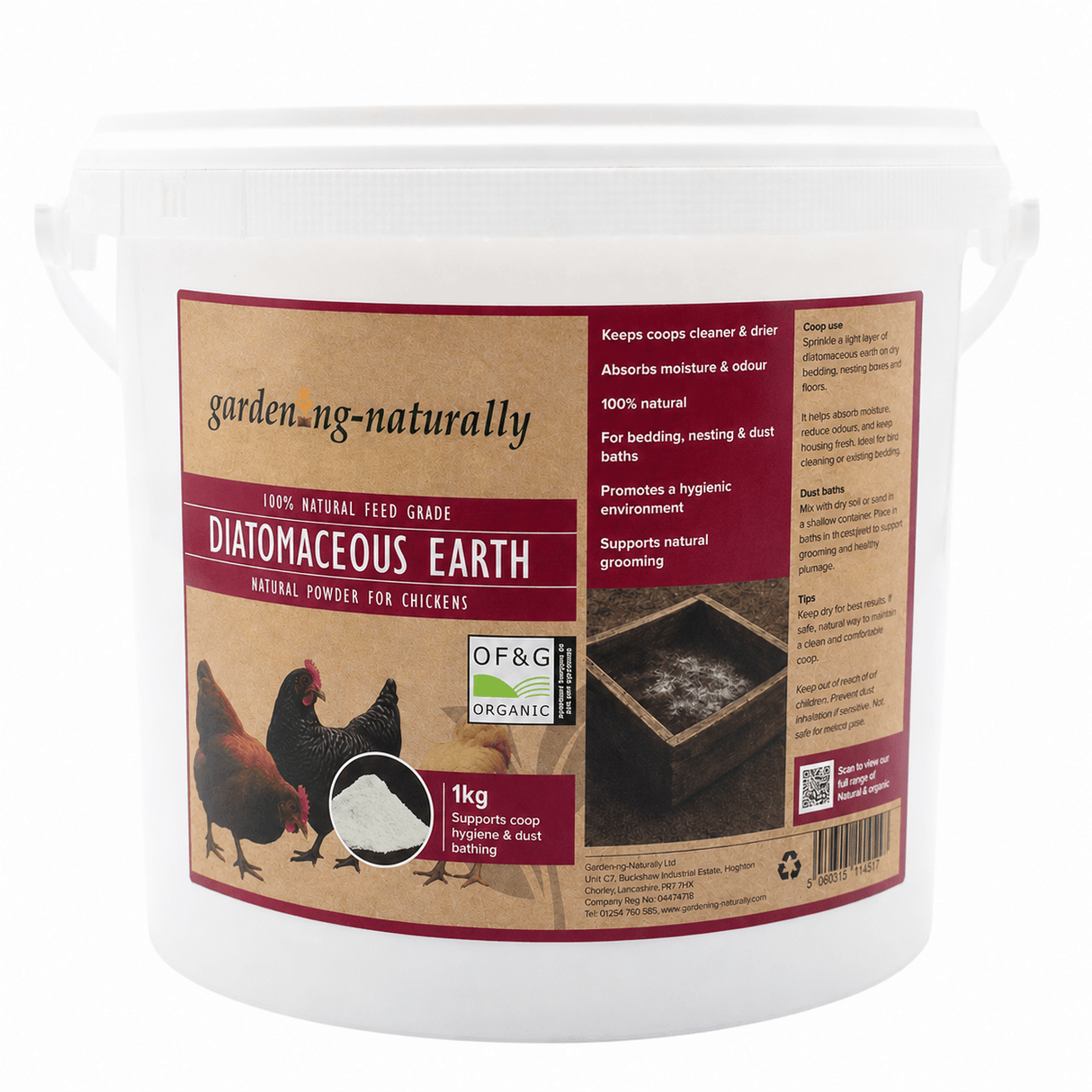 Gardening Naturally diatomaceous earth packaging for chickens on a white background