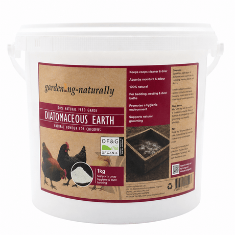 Gardening Naturally diatomaceous earth packaging for chickens on a white background