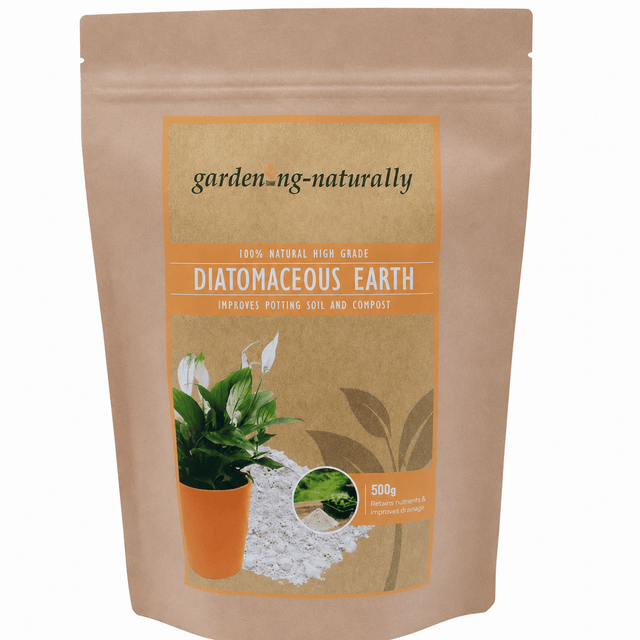 A 500g stand-up pouch of garden-ng-naturally Diatomaceous Earth potting soil and compost improver, shown on a plain white background.