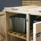 double compartment garden storage box with centre opening swing doors and black locks