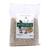 A 4kg bag of 'Swan, Duck & Goose Food' by Gardening Naturally, featuring images of a swan, duck, and goose on the label.