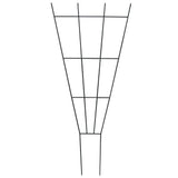 A black fan-shaped trellis designed for use with plant pots to support climbing plants.