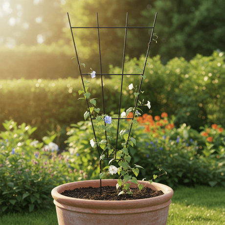 black garden trellis in a pot