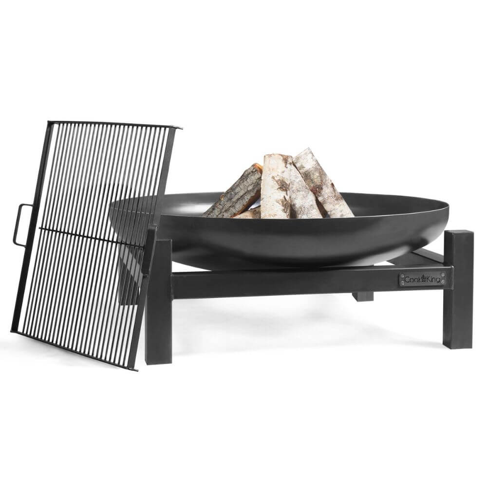 small outdoor fire pit with lid to side