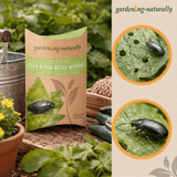 Gardening Naturally flea and flea beetle nematodes packaging with images of pests on a natural background.