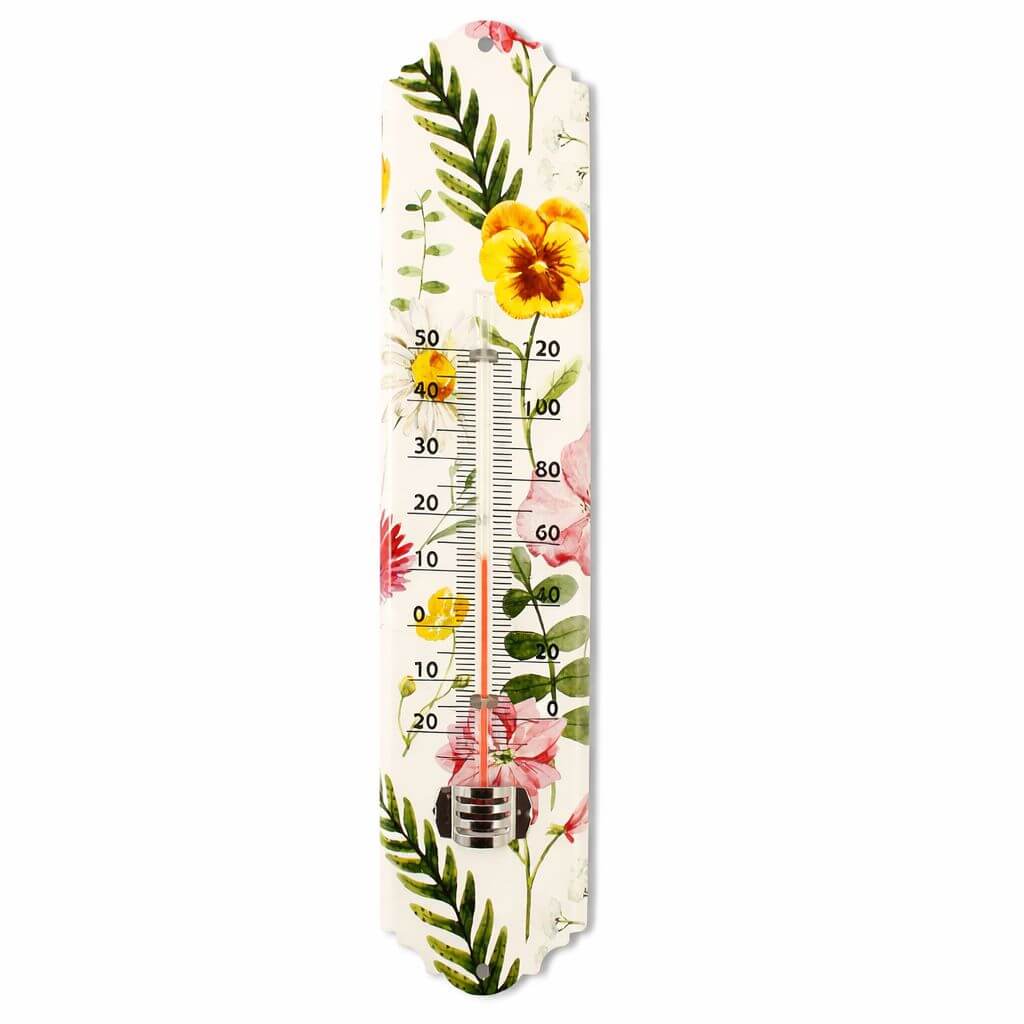 Decorative thermometer with floral design on a white background