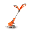 Orange flymo string trimmer on a black background