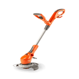 Orange flymo string trimmer on a black background