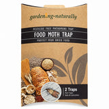 Gardening-Naturally food moth trap packaging with dried food items and pest illustration.