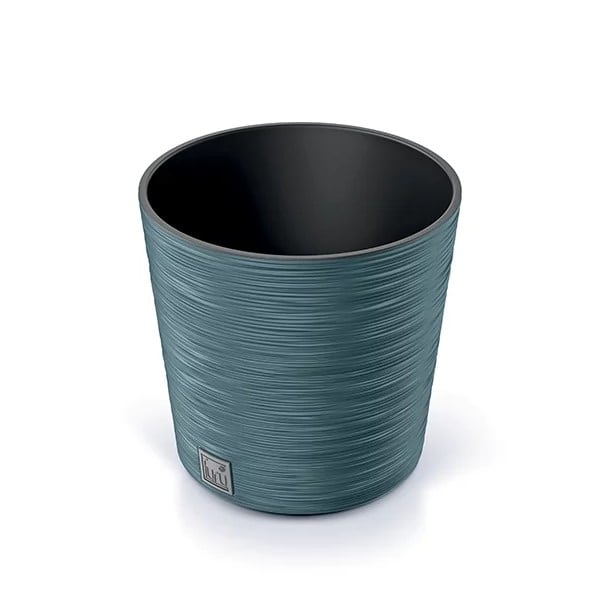 Blue colour plant pot with ribbed exterior and an inner pot