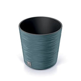 Blue colour plant pot with ribbed exterior and an inner pot