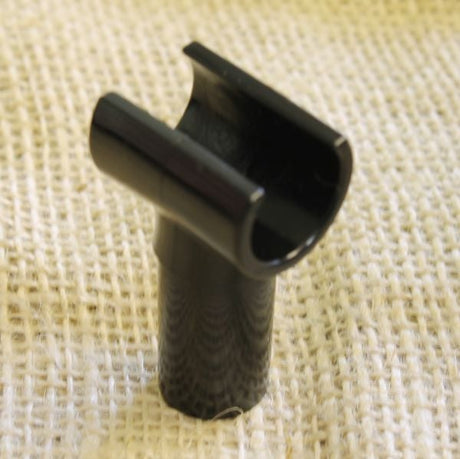A black upright tube connector designed for use with 19mm aluminium tubes, likely for assembling garden cage structures.