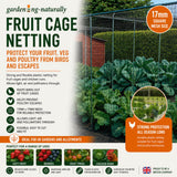 Information graphic for garden-zng-naturally 17mm square mesh fruit cage netting, showing installed netting 