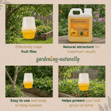 Gardening Naturally fruit fly trap and attractant with garden background