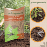 Package of Fungus Gnat Nematodes with images of nematodes and plants on a natural background.