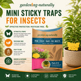 Gardening-Naturally mini sticky traps for insects packaging with product details and plant imagery.