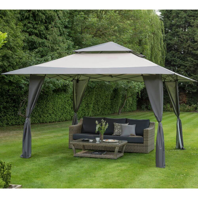 Garden Gazebo and small garden sofa in grey on the grass