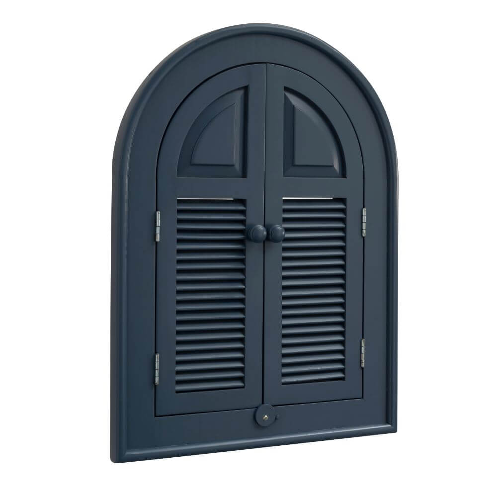 Arch mirror for garden with shutters dark grey