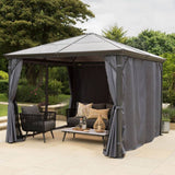 Garden gazebo with sides and furniture inside