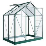 traditional glass greenhouse in green with sliding door on glass panel 6x4