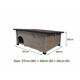 Wooden hedgehog house with dimensions labeled on a white background