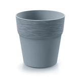 A 12cm diameter flowerpot with a ridged grey surface