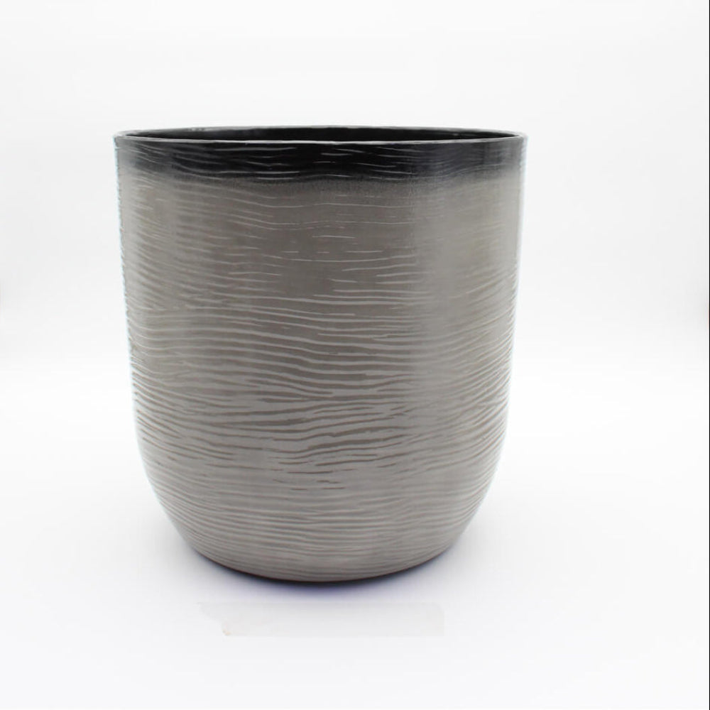 Gray textured flower pot on a white background