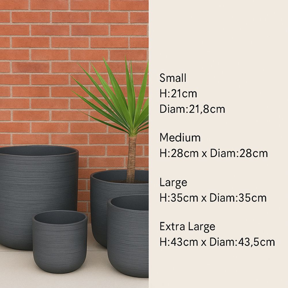 Charcoal Plant Pots Textured 4 Sizes