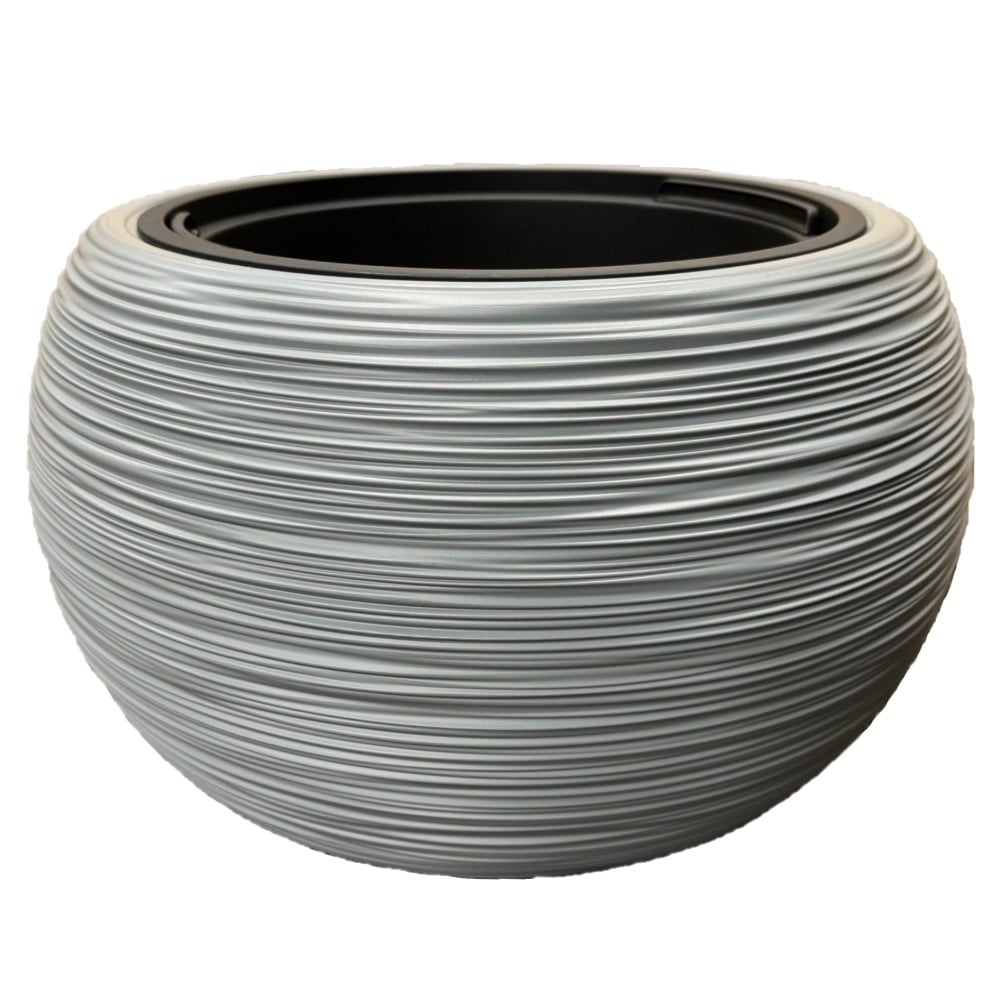 Grey ribbed plant pot round 