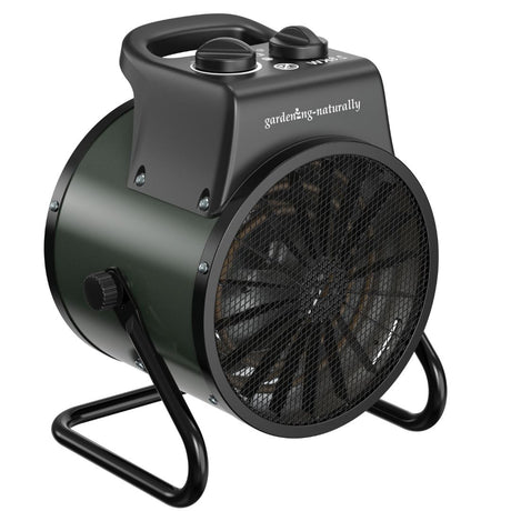 Black heater with visible brand name on a white background