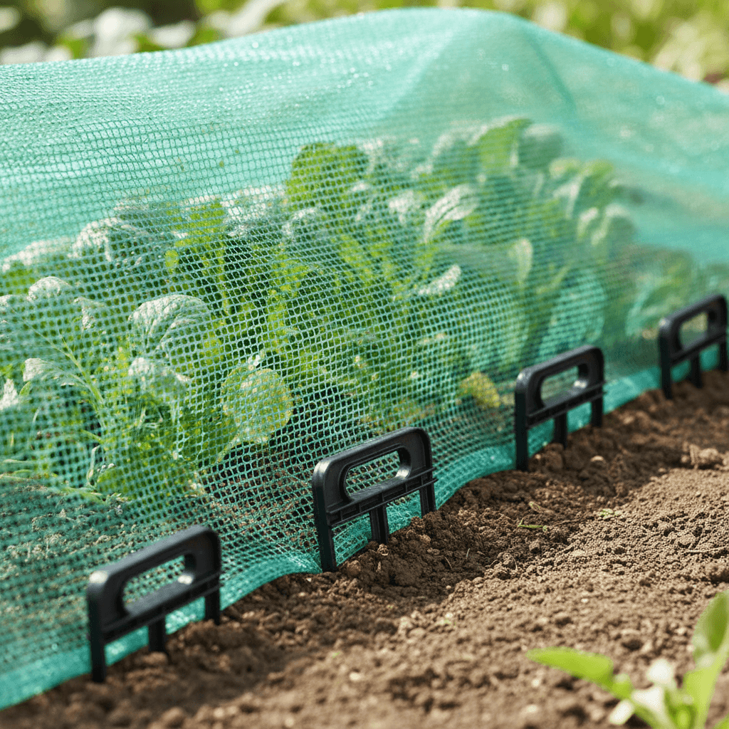 heavy duty tri pegs in use on green butterfly netting