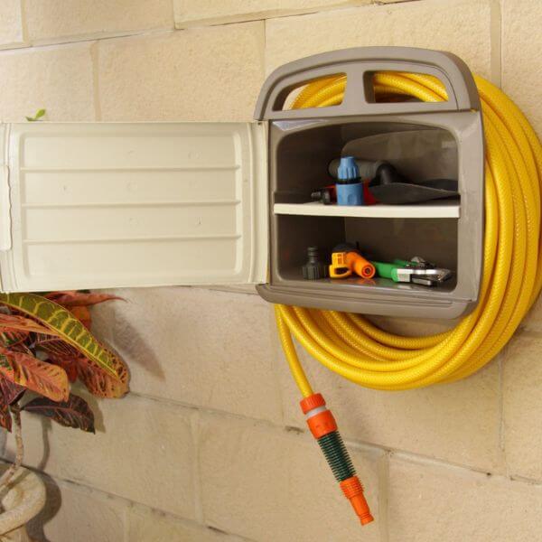 Garden Hose Storage Hanger with Accessories Compartment