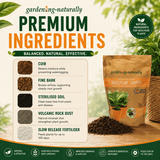 Gardening-Naturally houseplant compost package with ingredients list and product details.